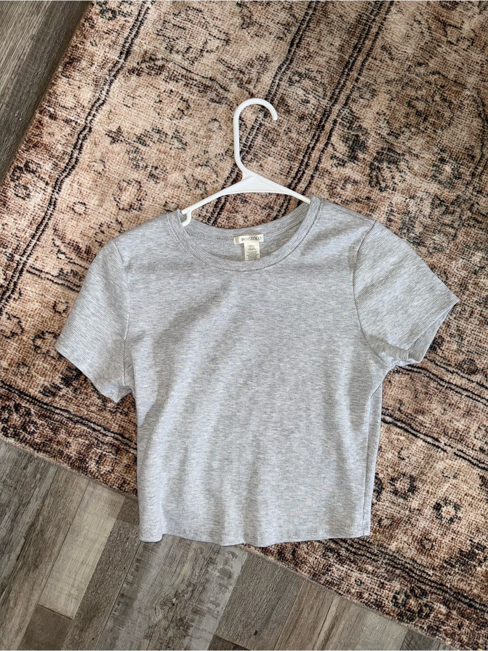 Bozzolo Light Gray Ribbed Crewneck Tee